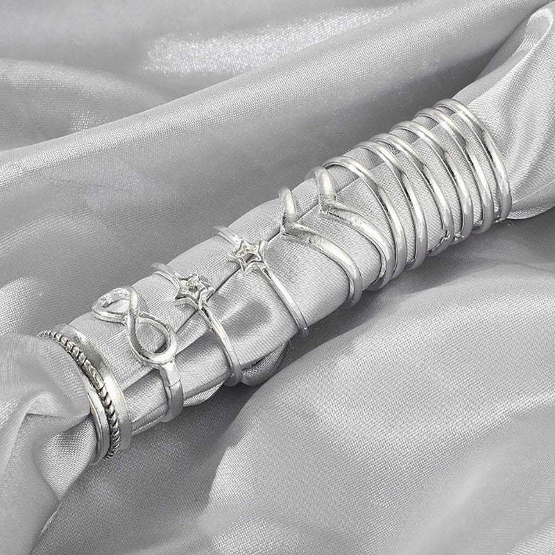 CSIYANJRY99 Boho Silver Star Moon Knuckle Ring Set for Women Vintage Silver Ring Set Stackable Midi Finger Rings Set - Image 3